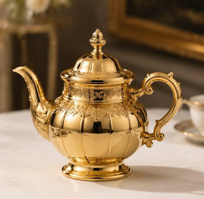 Luxury 24K Gold Plated Tea Pot - Image 2